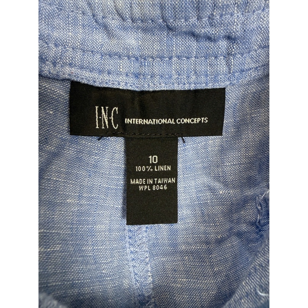 INC 100% Linen Wide Leg Pants Braided Belt Jewel Button Blue Coastal Chambray - Picture 6 of 9